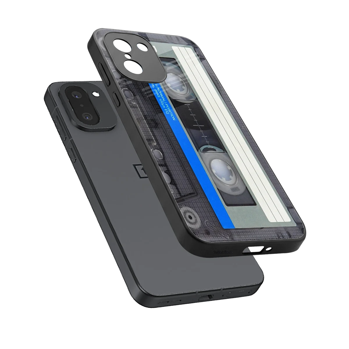 Cassette Retro sleek oneplus 15r cover with tempered glass back and TPU edges