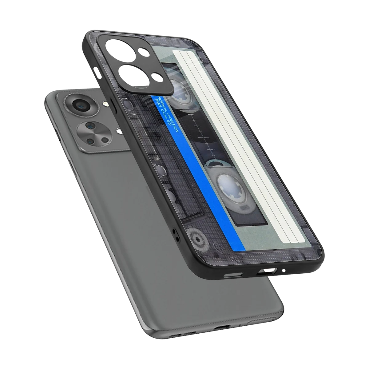Cassette Retro sleek oneplus nord 2t cover with tempered glass back and TPU edges