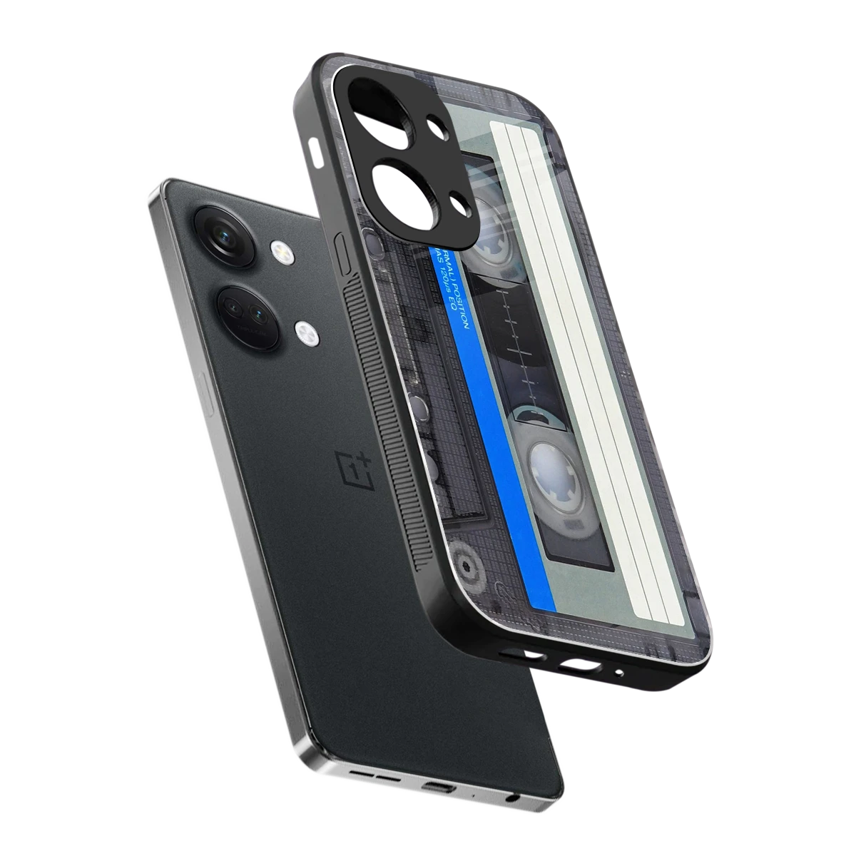 Cassette Retro sleek oneplus nord 3 cover with tempered glass back and TPU edges