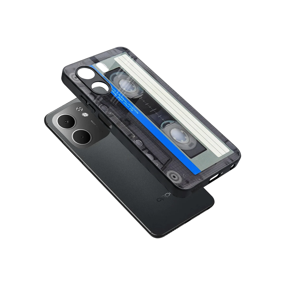 Cassette Retro sleek oppo a5x 5g cover with tempered glass back and TPU edges