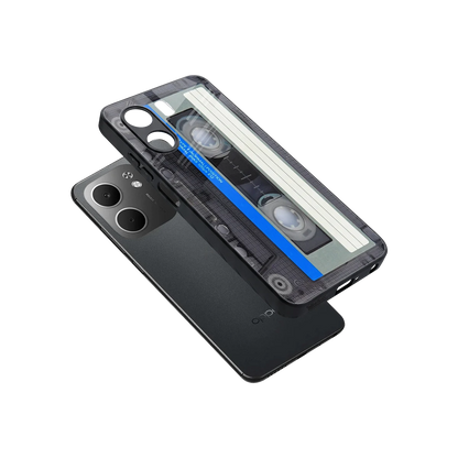 Cassette Retro sleek oppo a5x 5g cover with tempered glass back and TPU edges