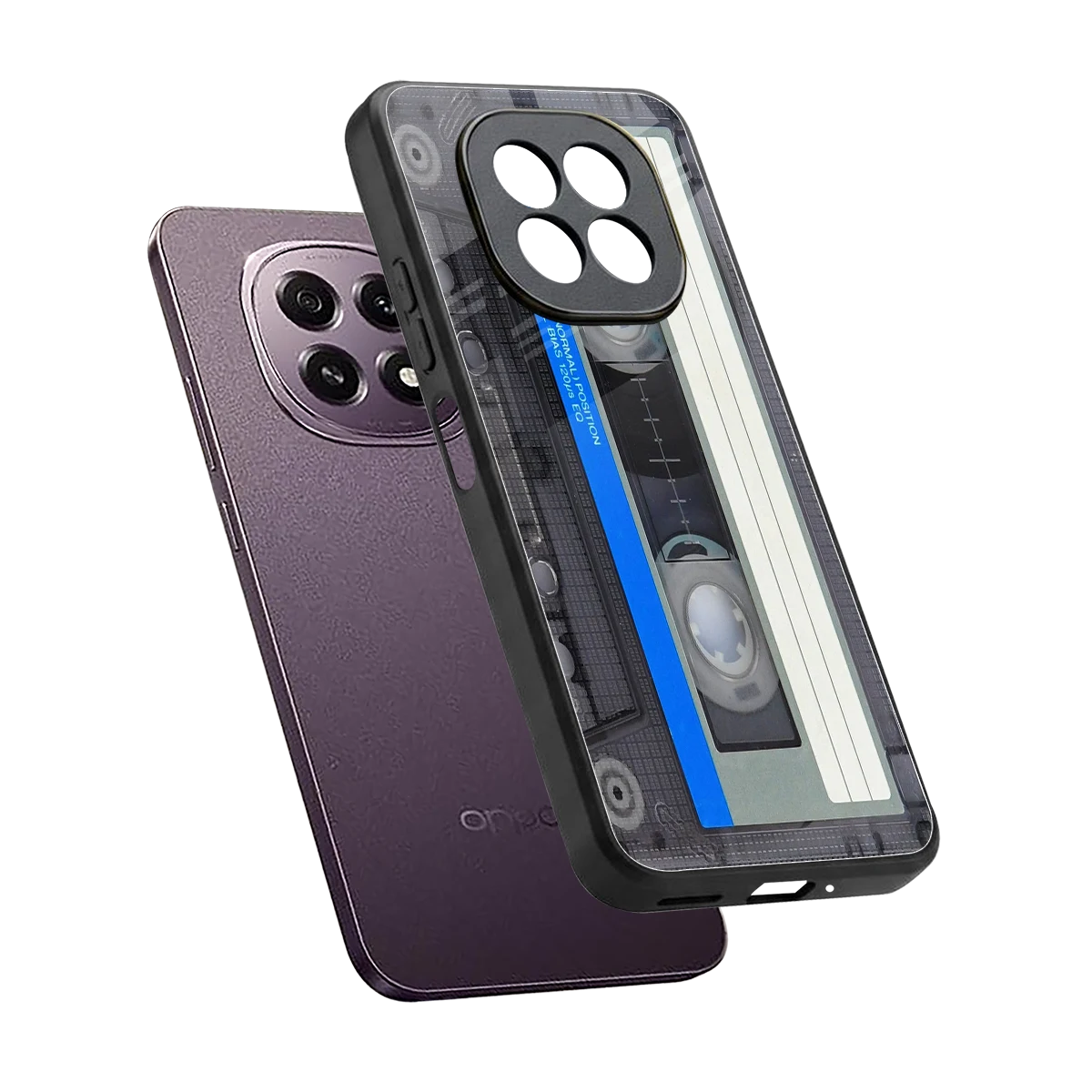 Cassette Retro sleek oppo f29 5g cover with tempered glass back and TPU edges