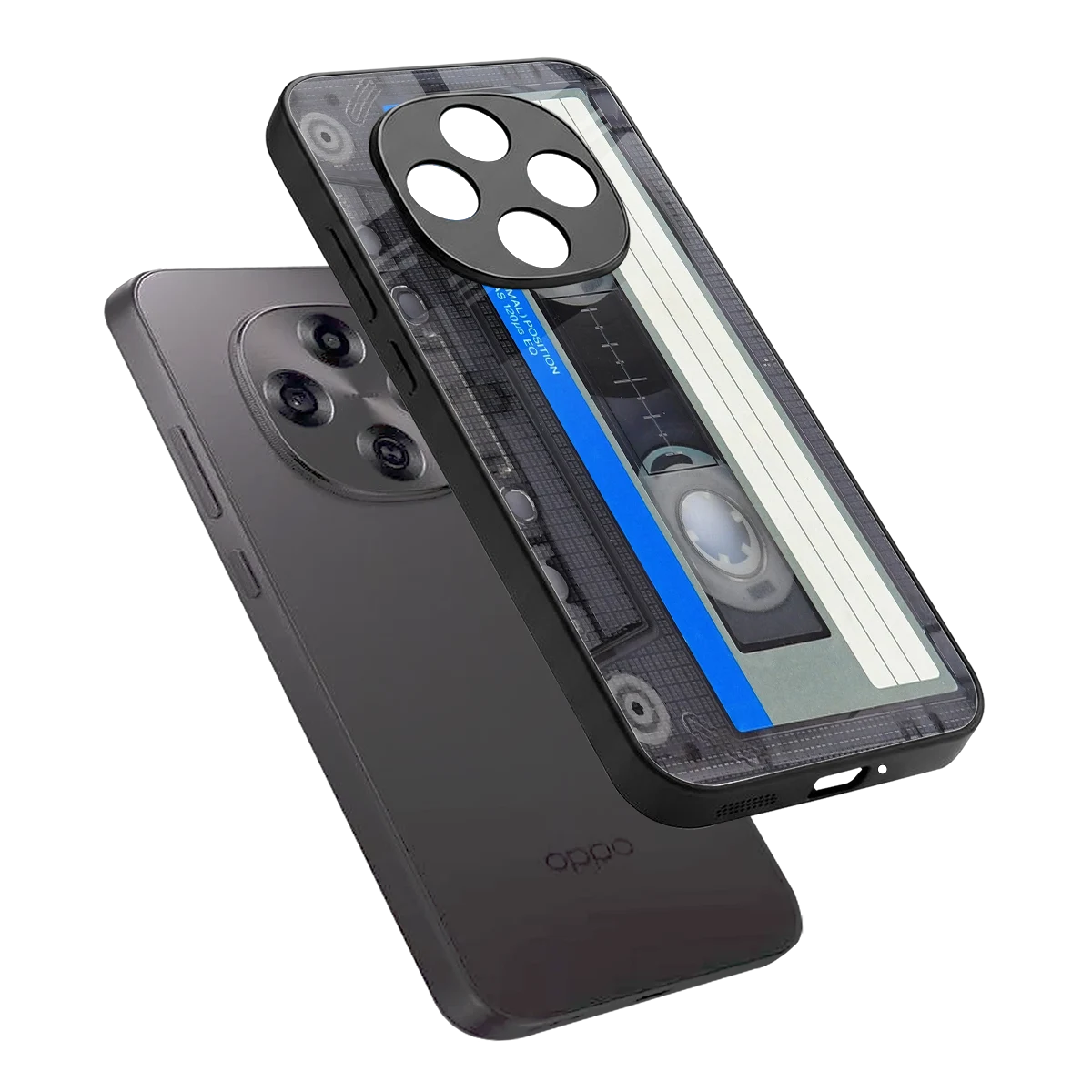 Cassette Retro sleek oppo f31 pro 5g cover with tempered glass back and TPU edges