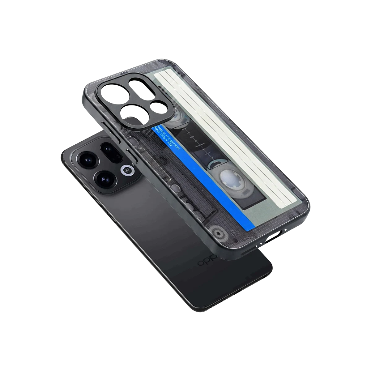 Cassette Retro sleek oppo find x9 cover with tempered glass back and TPU edges