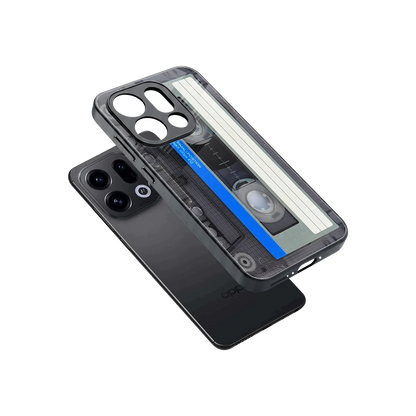 Cassette Retro sleek oppo find x9 cover with tempered glass back and TPU edges