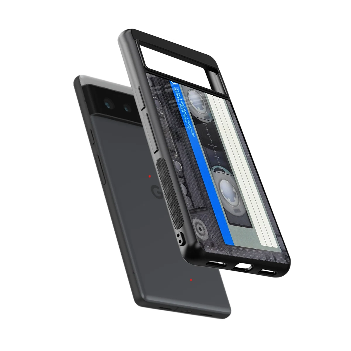 Cassette Retro sleek google pixel 6a cover with tempered glass back and TPU edges