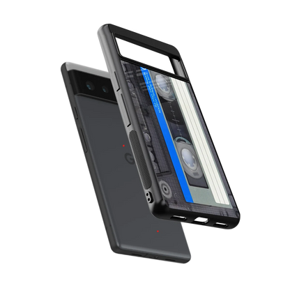 Cassette Retro sleek google pixel 6a cover with tempered glass back and TPU edges