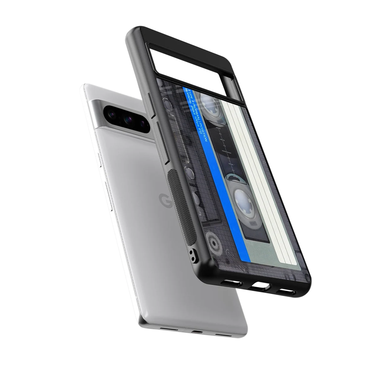 Cassette Retro sleek google pixel 8 pro cover with tempered glass back and TPU edges