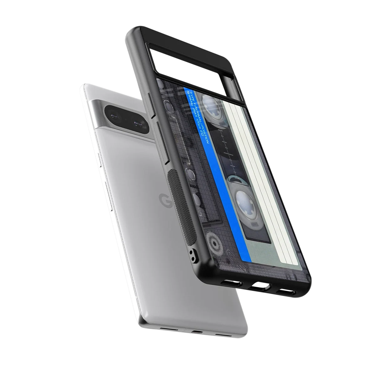 Cassette Retro sleek google pixel 8 cover with tempered glass back and TPU edges