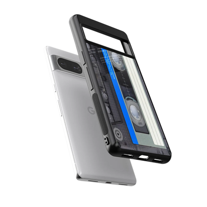 Cassette Retro sleek google pixel 8 cover with tempered glass back and TPU edges