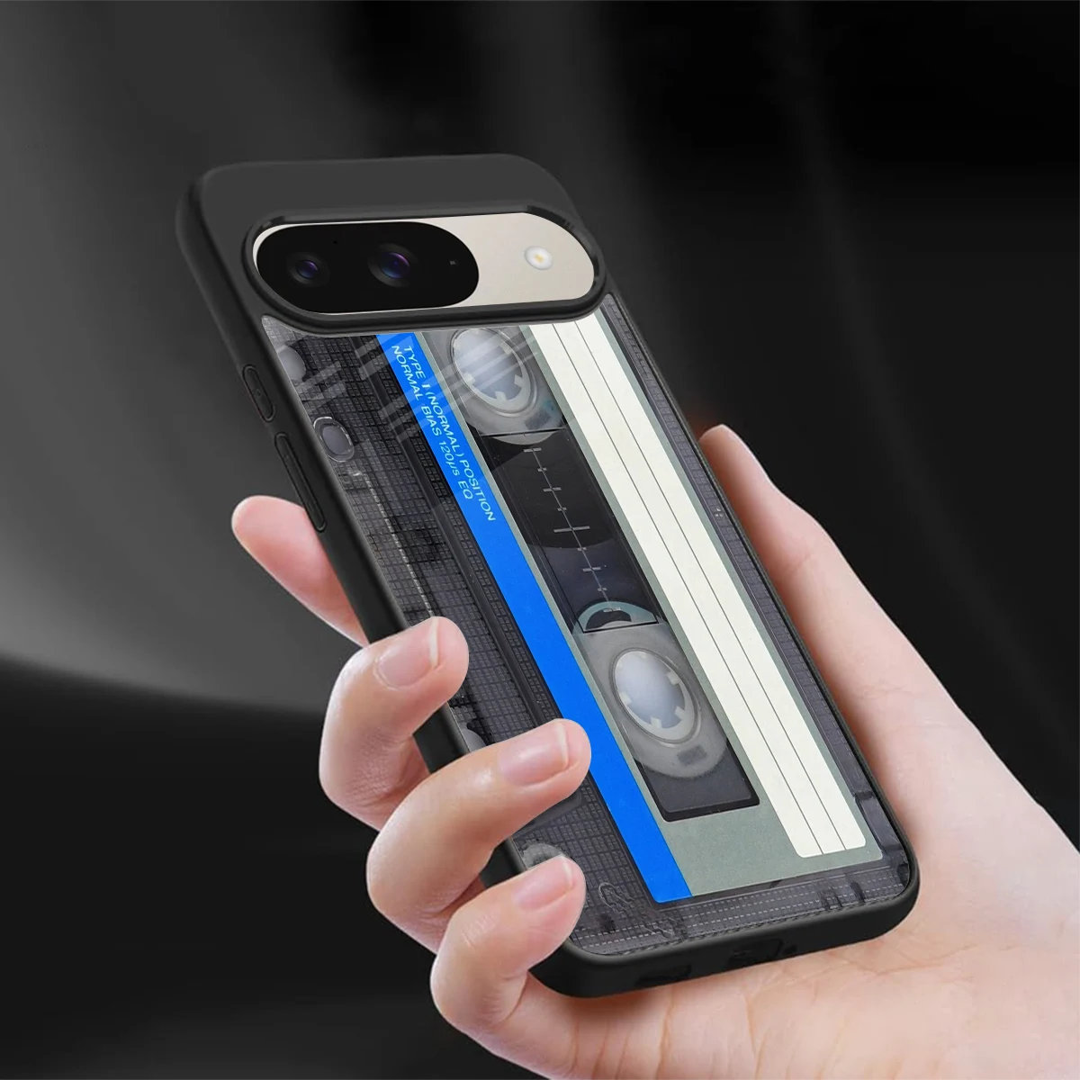 Cassette Retro sleek google pixel 9 cover with tempered glass back and TPU edges