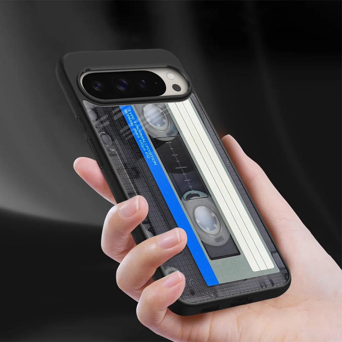 Cassette Retro sleek google pixel 9 pro xl cover with tempered glass back and TPU edges