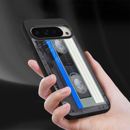 Cassette Retro sleek google pixel 9 pro xl cover with tempered glass back and TPU edges