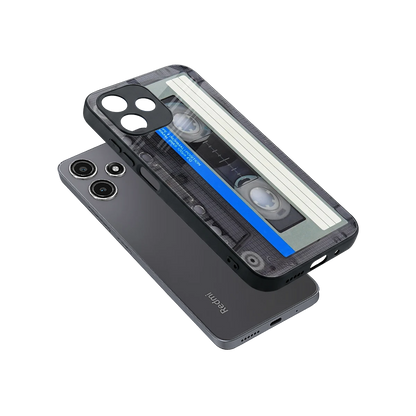 Cassette Retro sleek redmi 12 5g cover with tempered glass back and TPU edges