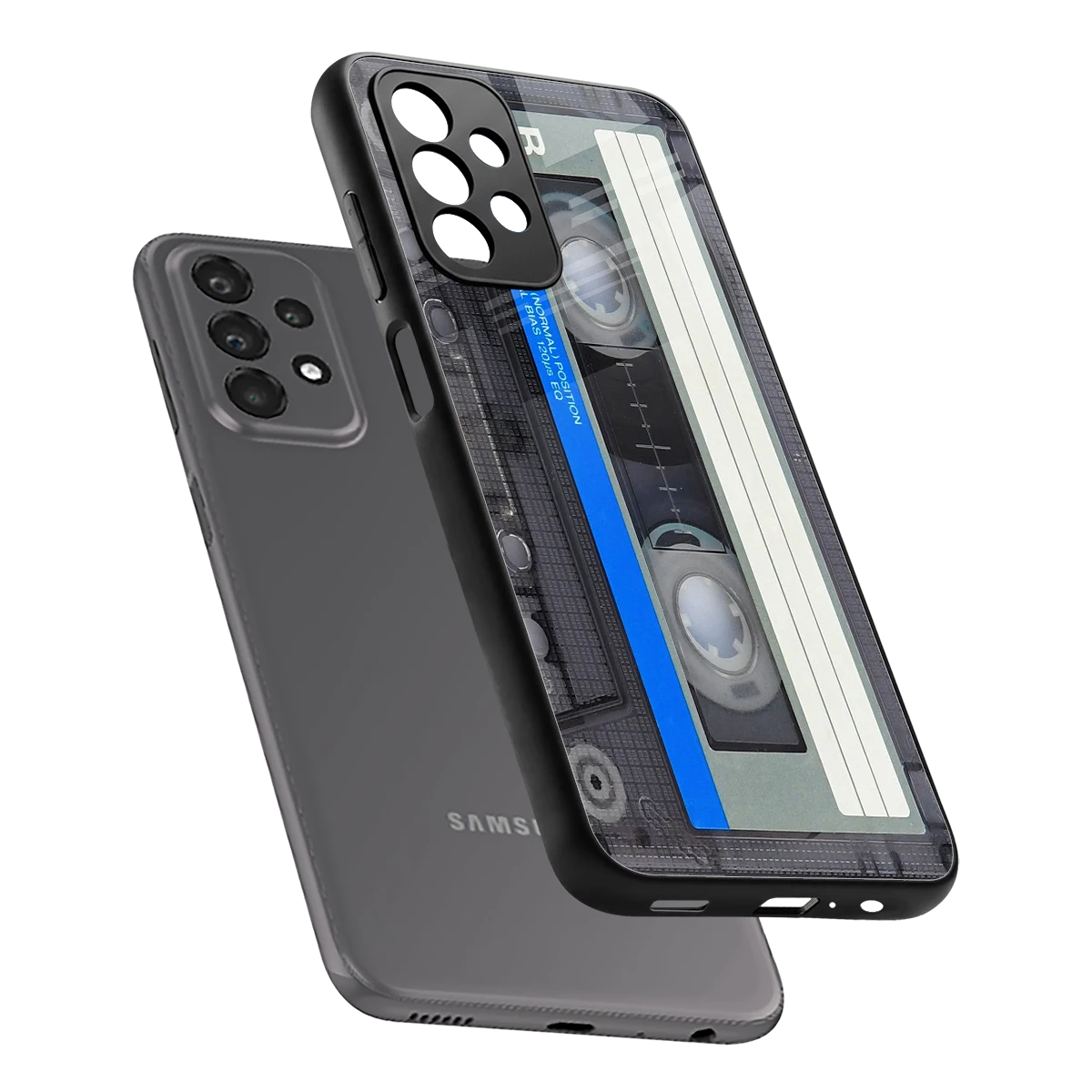 Cassette Retro sleek samsung galaxy a23 cover with tempered glass back and TPU edges