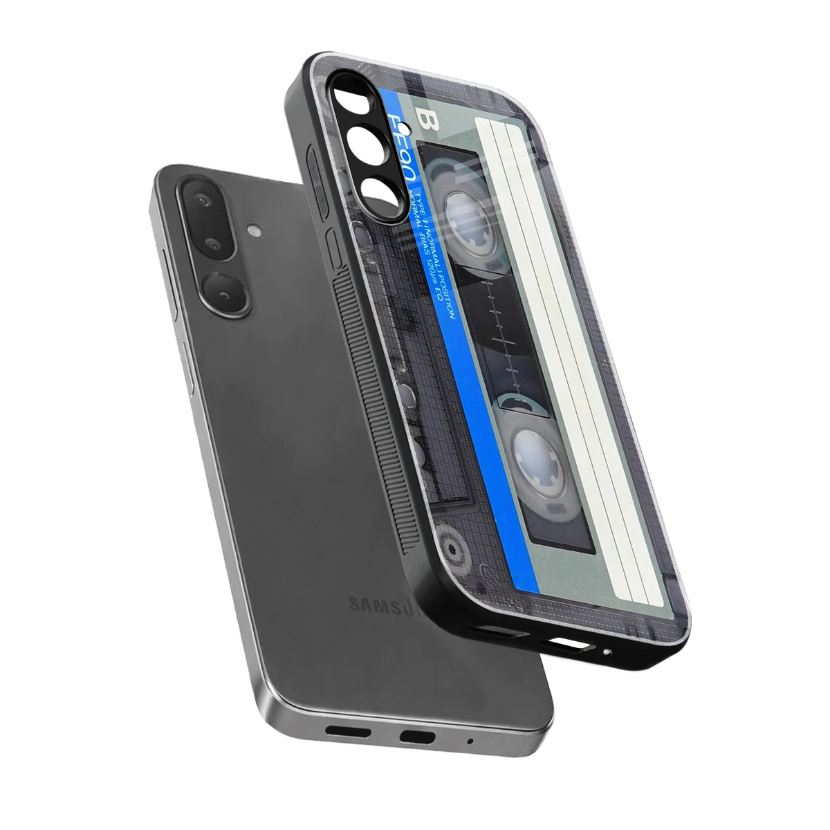 Cassette Retro sleek samsung galaxy m56 5g cover with tempered glass back and TPU edges