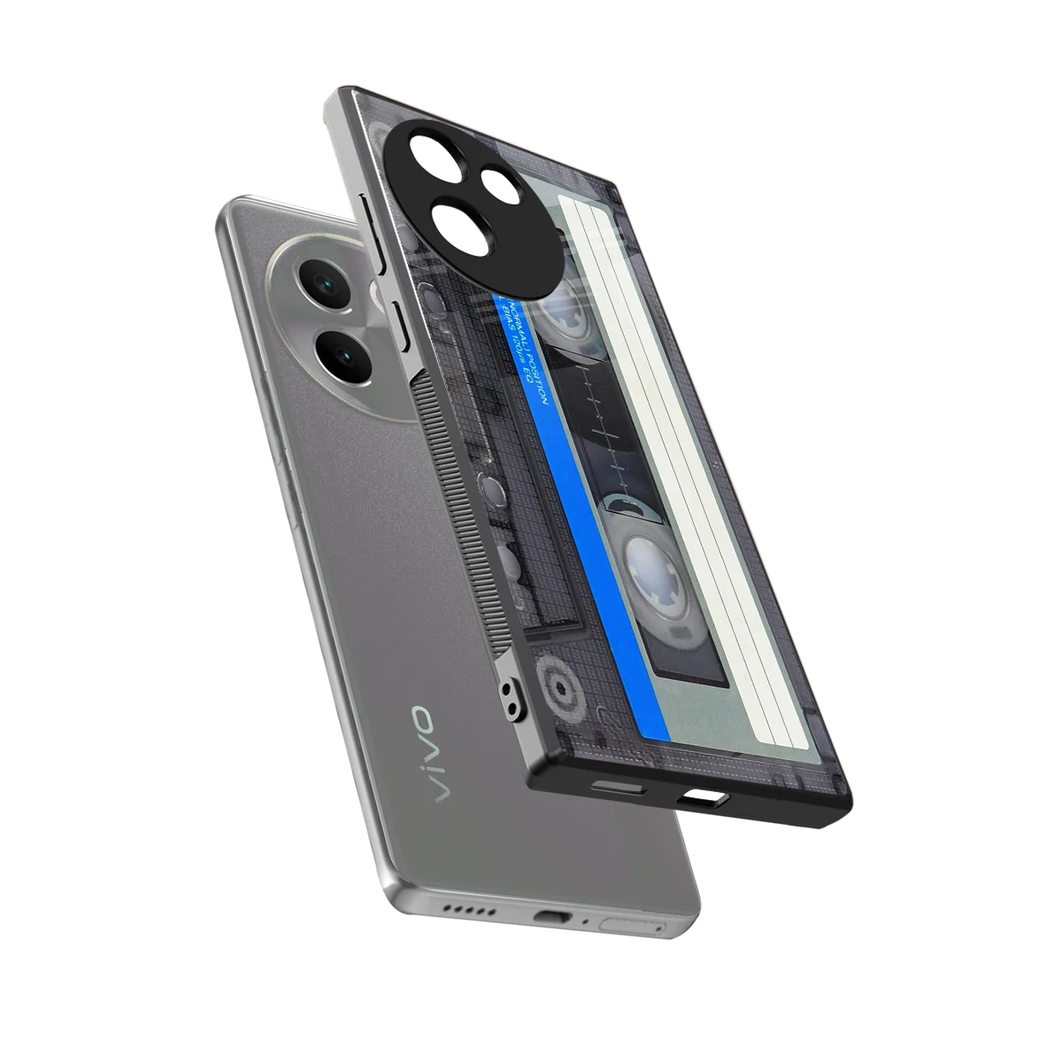 Cassette Retro sleek vivo v30e cover with tempered glass back and TPU edges