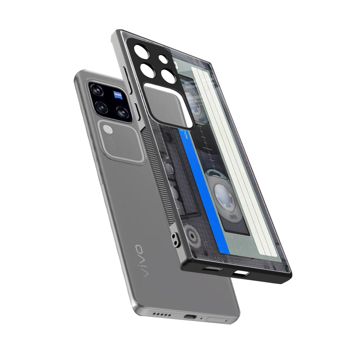 Cassette Retro sleekvivo v30 pro cover with tempered glass back and TPU edges