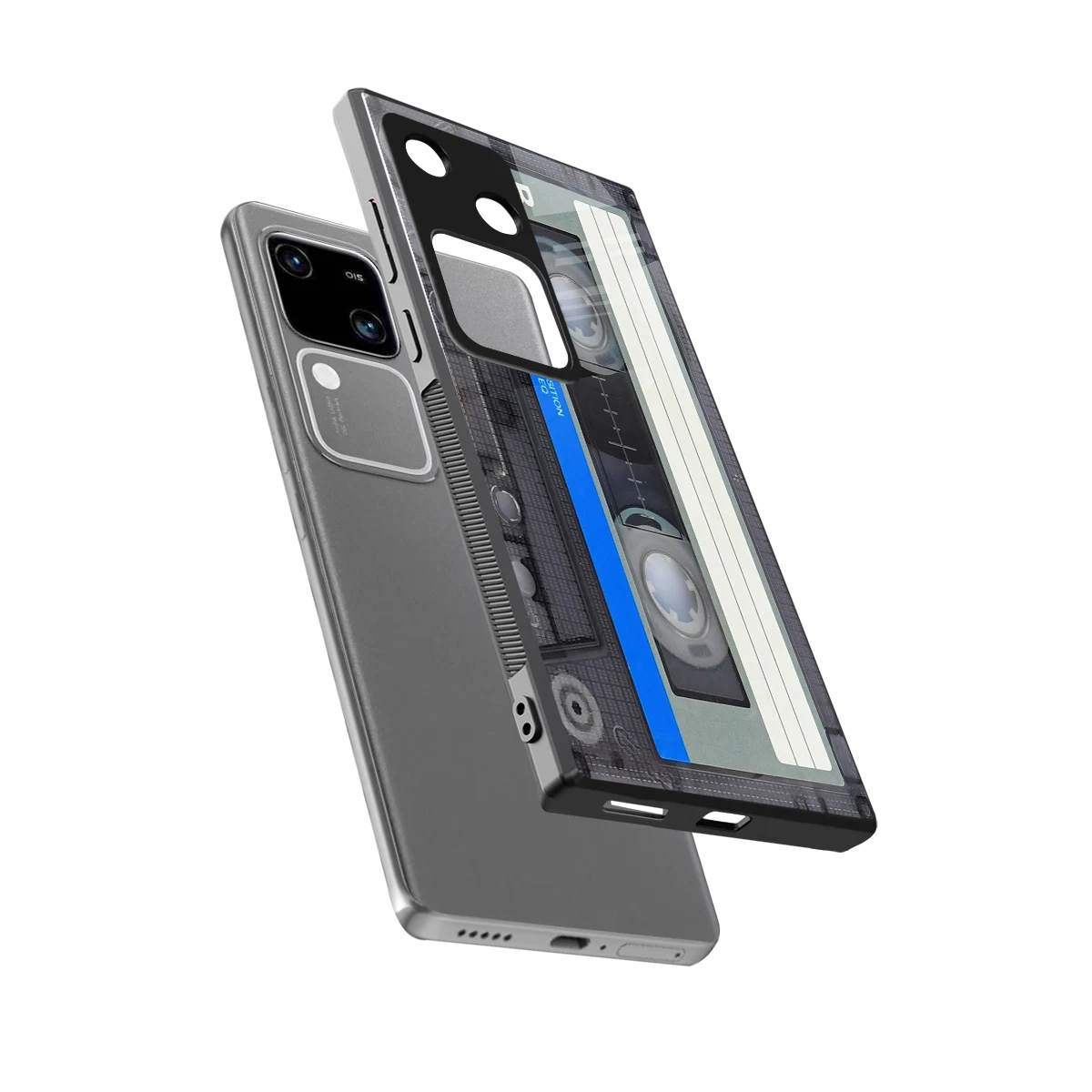 Cassette Retro sleek vivo v30 cover with tempered glass back and TPU edges