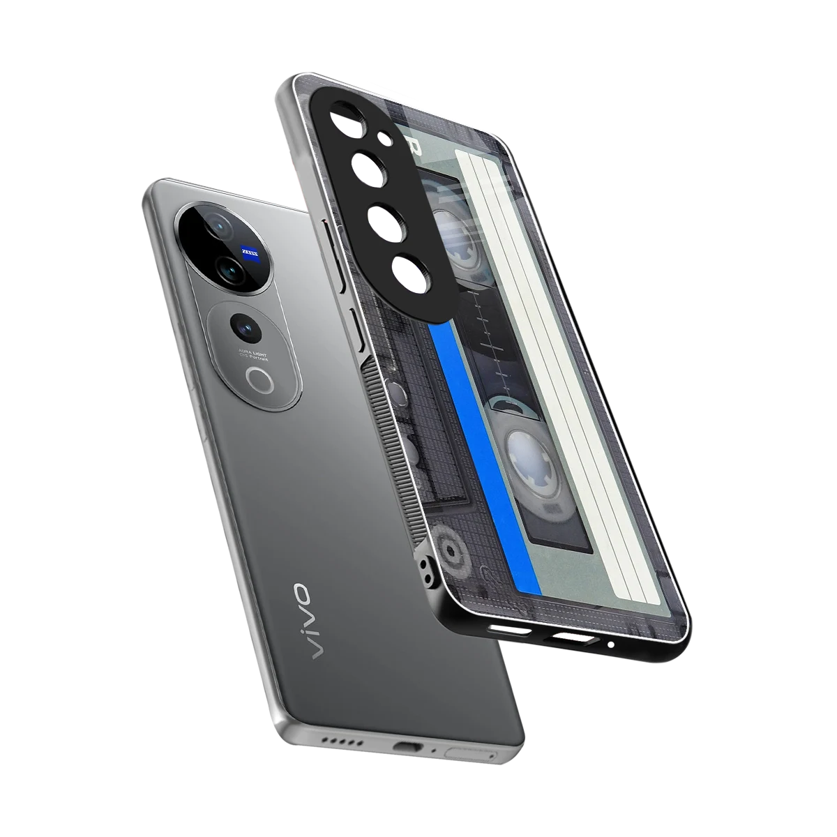 Cassette Retro sleek vivo v40 pro cover with tempered glass back and TPU edges