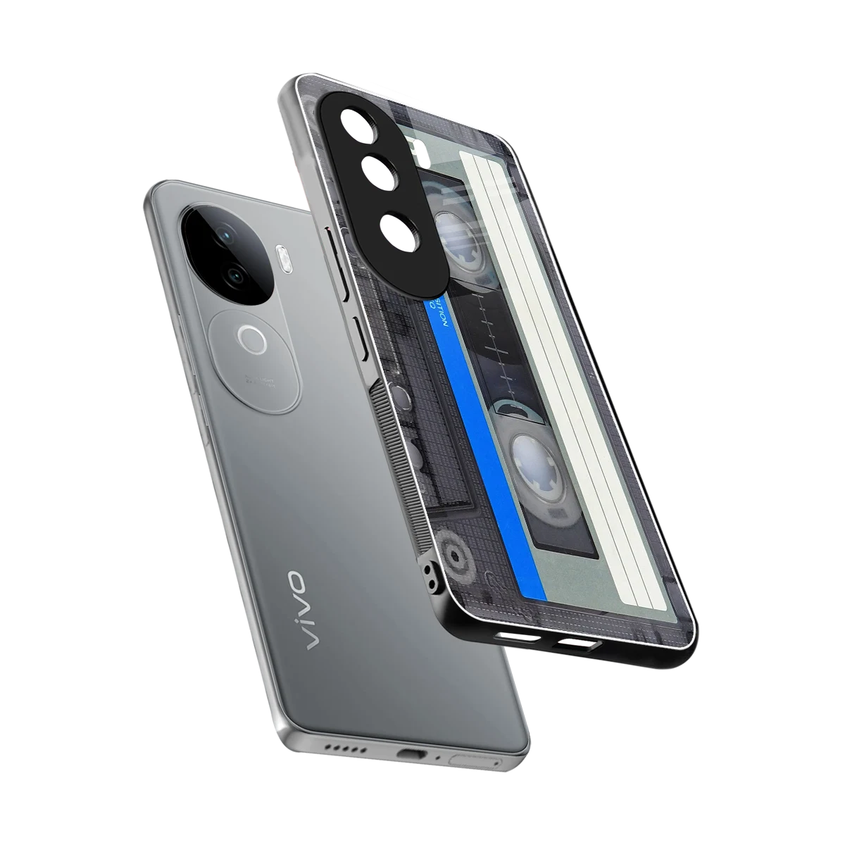 Cassette Retro sleek vivo v40e cover with tempered glass back and TPU edges