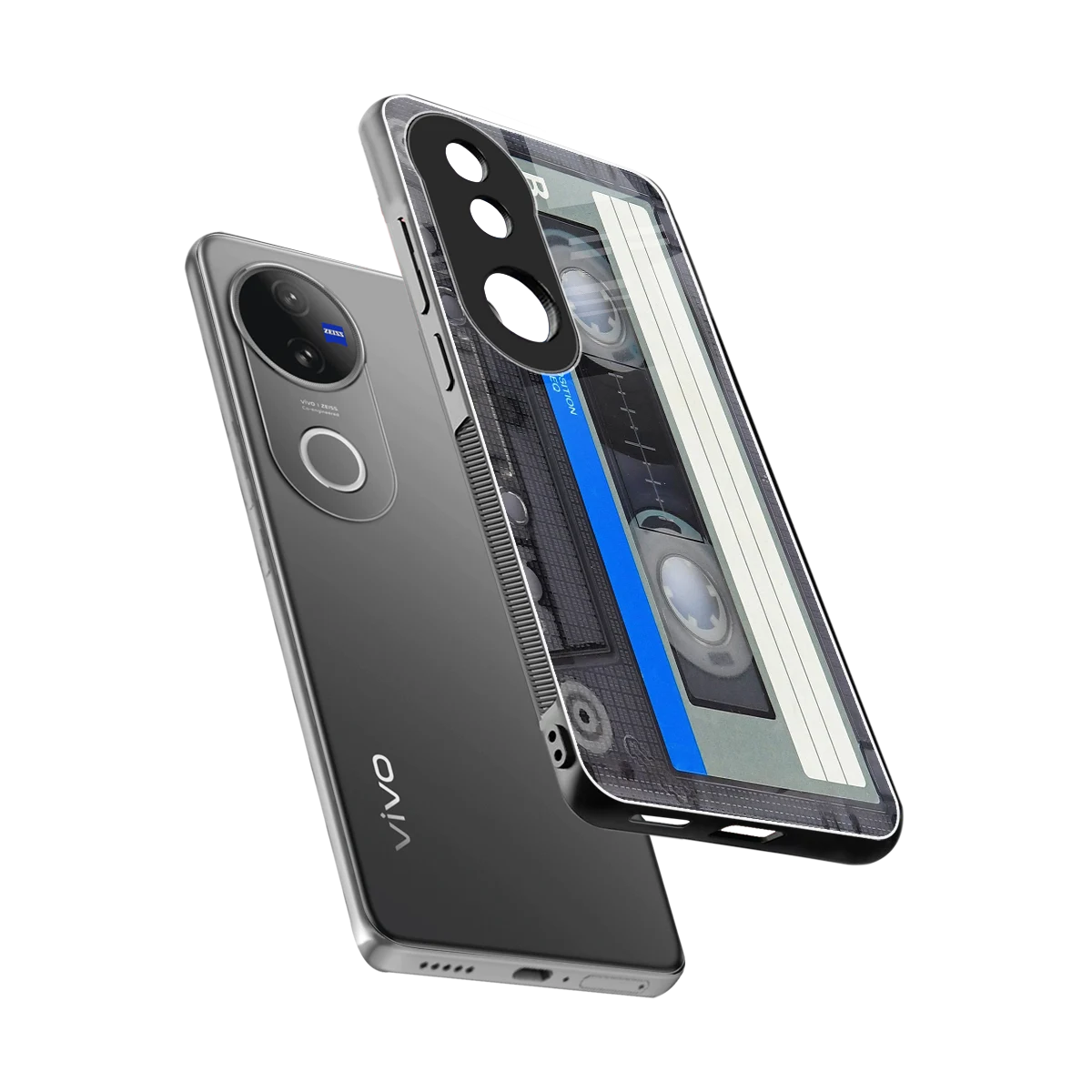 Cassette Retro sleek vivo v50 cover with tempered glass back and TPU edges