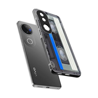 Cassette Retro sleek vivo v50 cover with tempered glass back and TPU edges