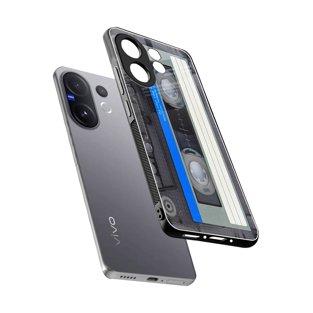 Cassette Retro sleek vivo v60 cover with tempered glass back and TPU edges