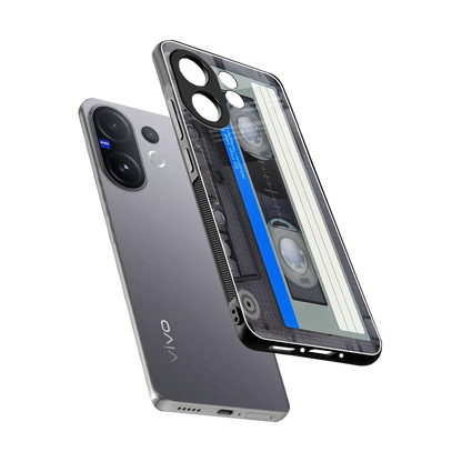 Cassette Retro sleek vivo v60 cover with tempered glass back and TPU edges