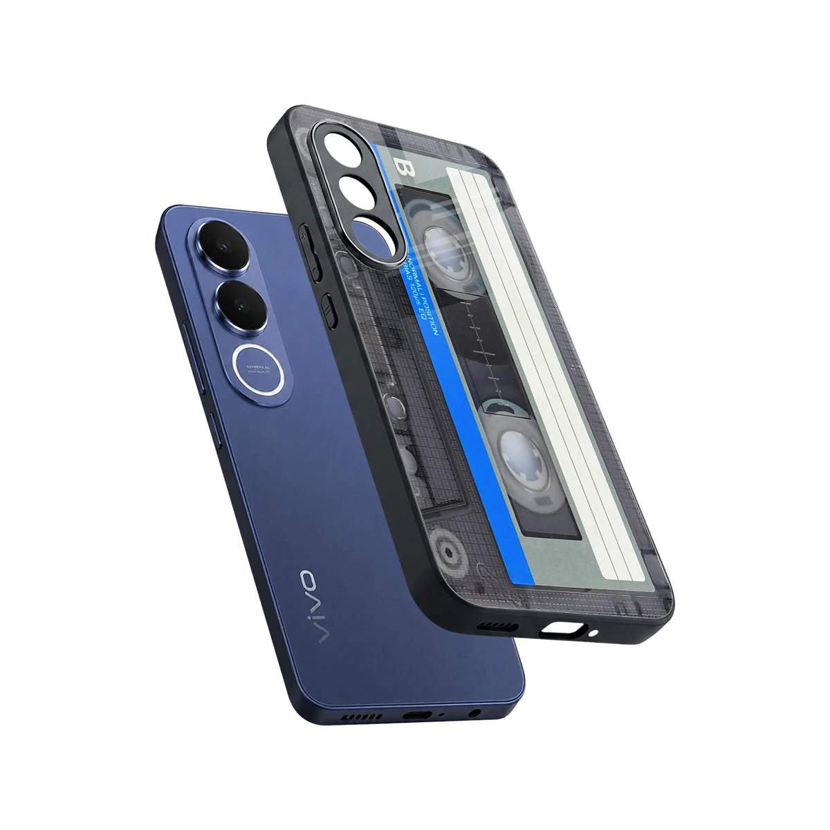 Cassette Retro sleek vivo v70 fe cover with tempered glass back and TPU edges