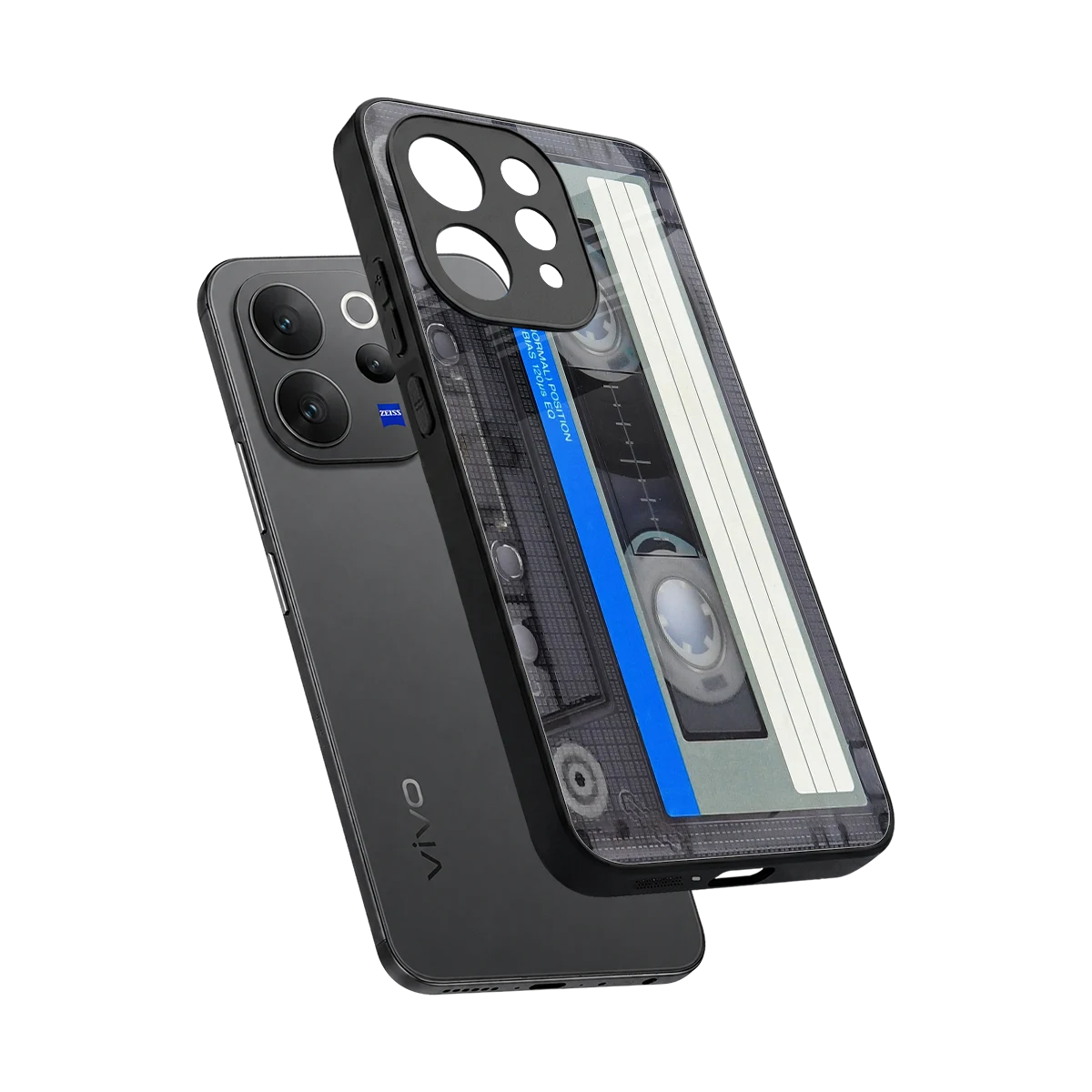 Cassette Retro sleek vivo v70 cover with tempered glass back and TPU edges