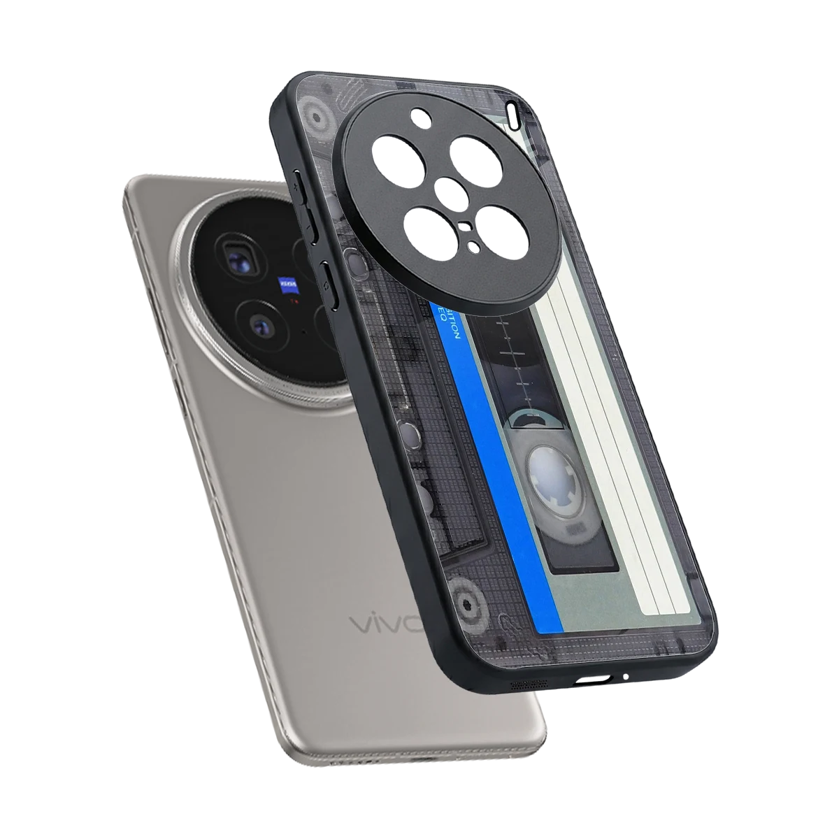 Cassette Retro sleek vivo x200 pro cover with tempered glass back and TPU edges