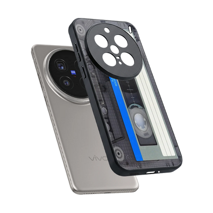 Cassette Retro sleek vivo x200 pro cover with tempered glass back and TPU edges