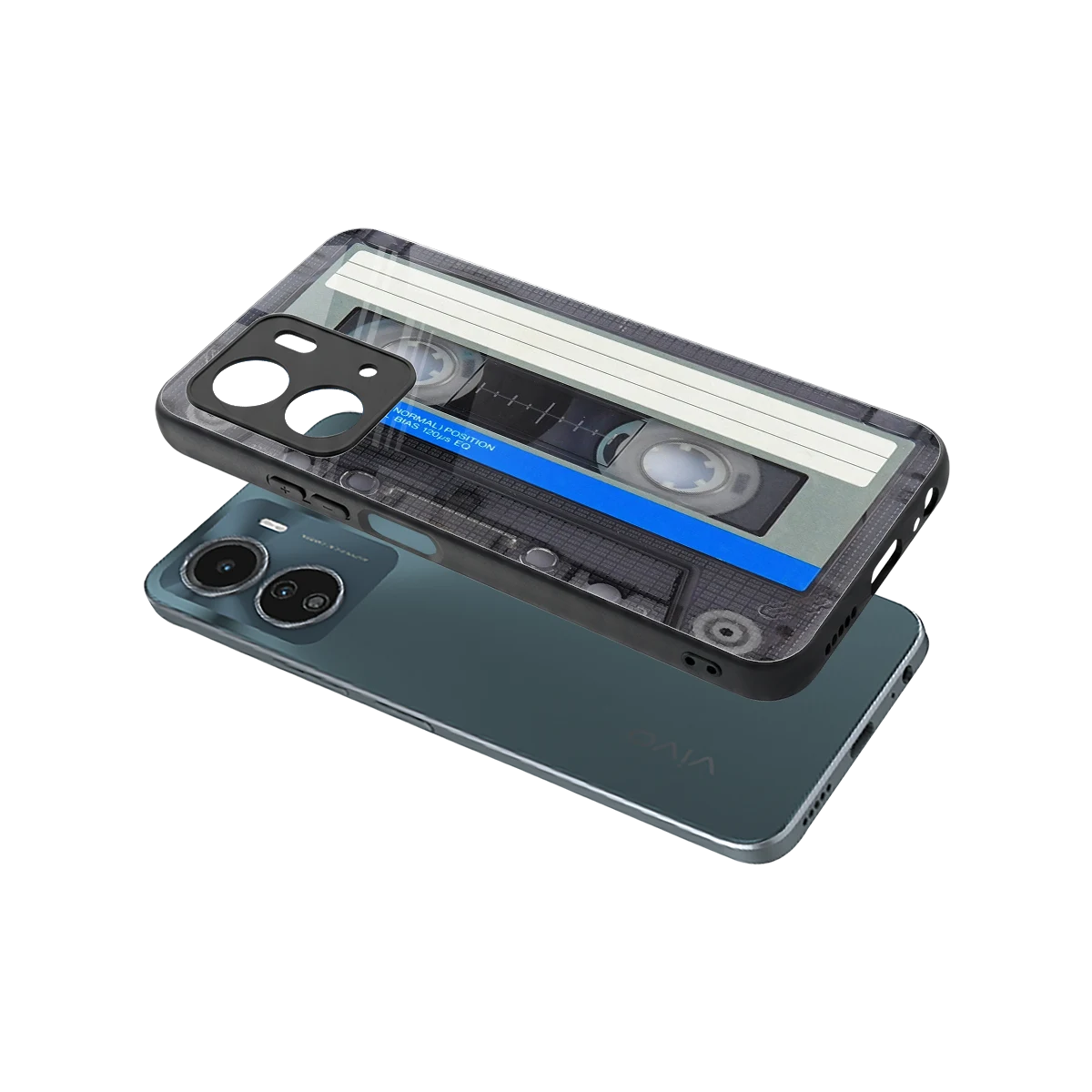 Cassette Retro sleek vivo y16 cover with tempered glass back and TPU edges
