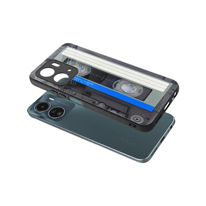 Cassette Retro sleek vivo y16 cover with tempered glass back and TPU edges