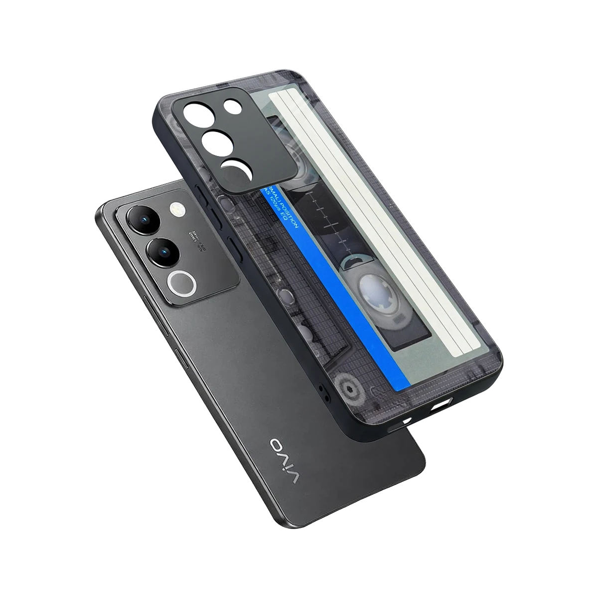 Cassette Retro sleek vivo y200 5g cover with tempered glass back and TPU edges