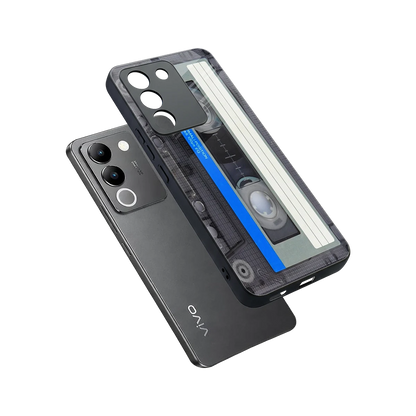 Cassette Retro sleek vivo y200 5g cover with tempered glass back and TPU edges