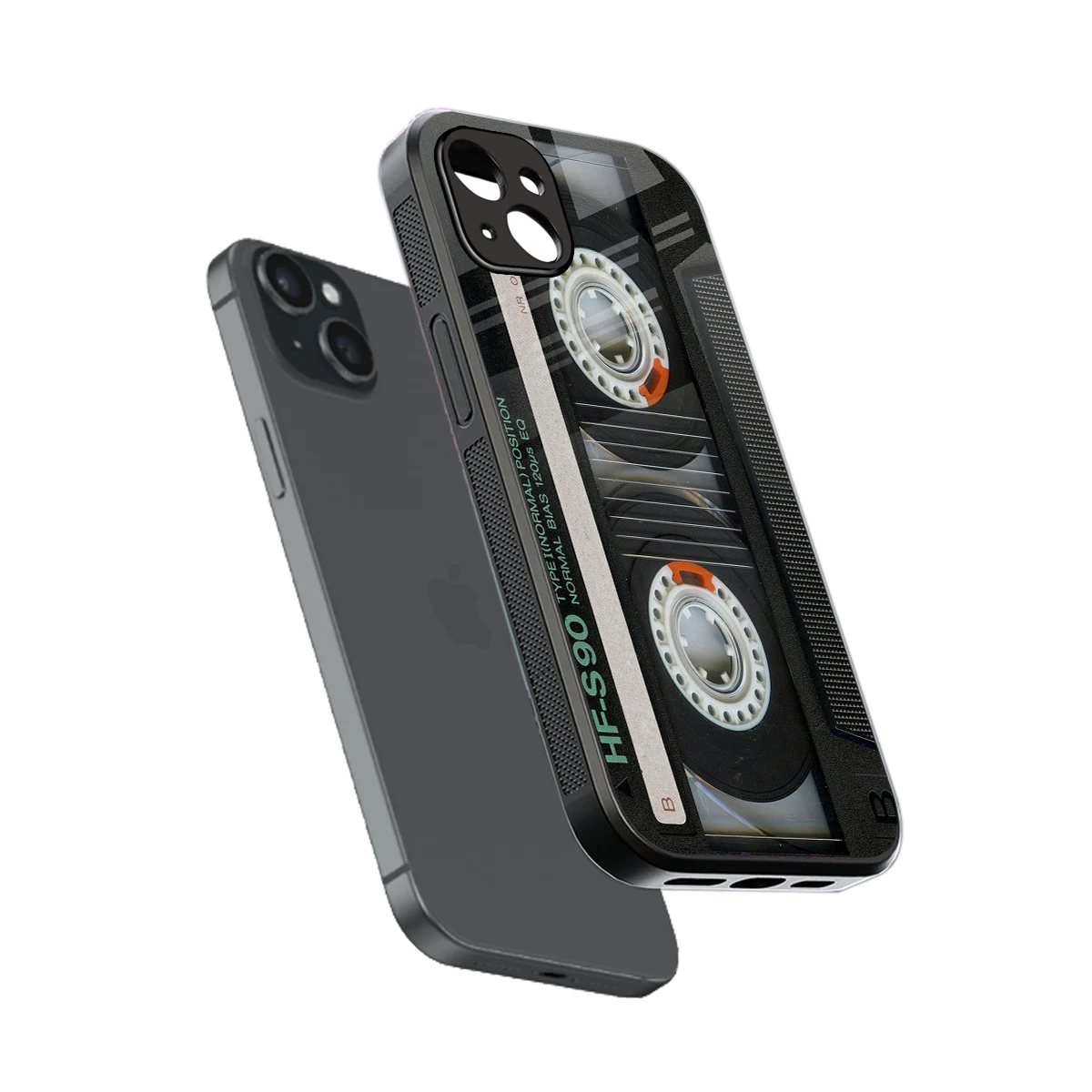 Cassette Tape sleek iphone 14 plus cover with tempered glass back and TPU edges