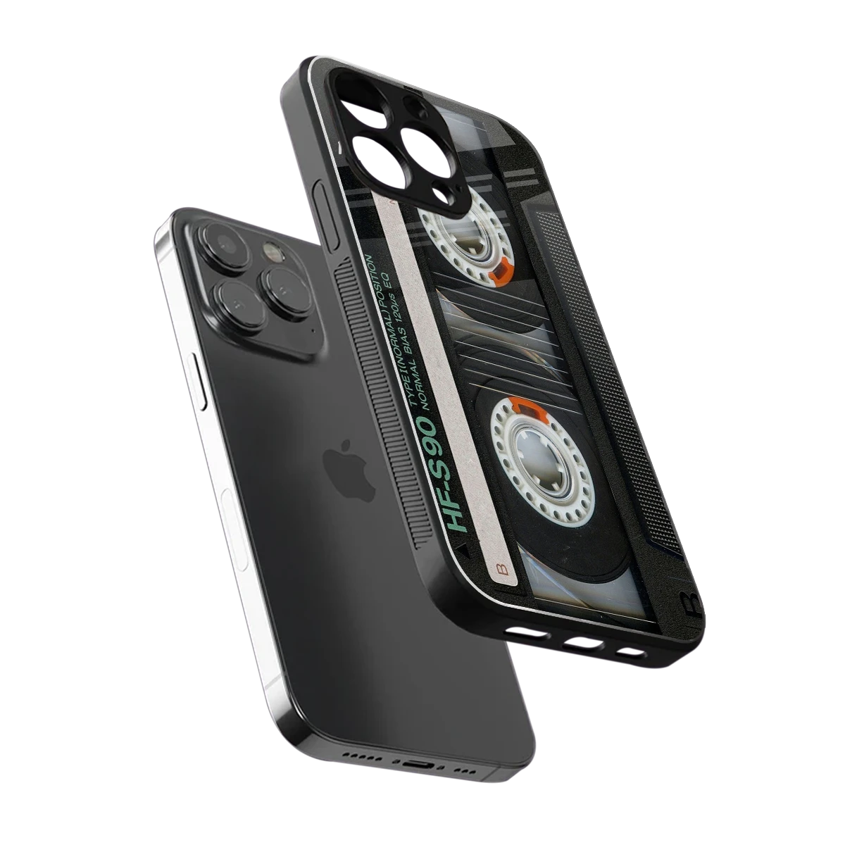 Cassette Tape sleek iphone 15 pro max cover with tempered glass back and TPU edges