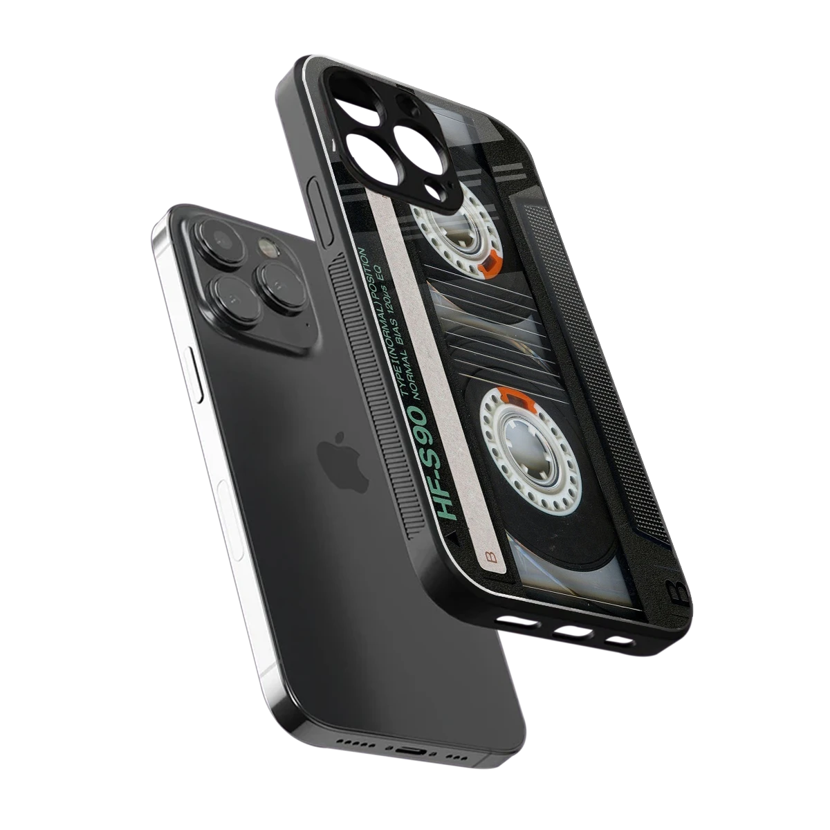 Cassette Tape sleek iphone 15 pro cover with tempered glass back and TPU edges