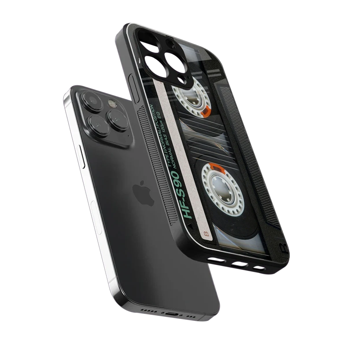 Cassette Tape sleek iphone 16 pro max cover with tempered glass back and TPU edges