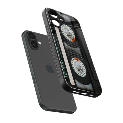 Cassette Tape sleek iPhone 16 cover with tempered glass back and TPU edges