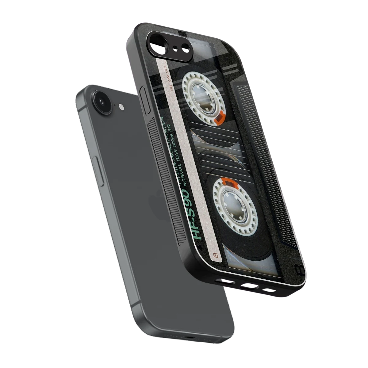 Cassette Tape sleek iphone 16e cover with tempered glass back and TPU edges
