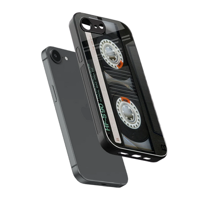 Cassette Tape sleek iphone 16e cover with tempered glass back and TPU edges