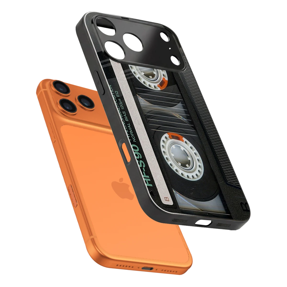 Cassette Tape sleek iphone 17 pro cover with tempered glass back and TPU edges