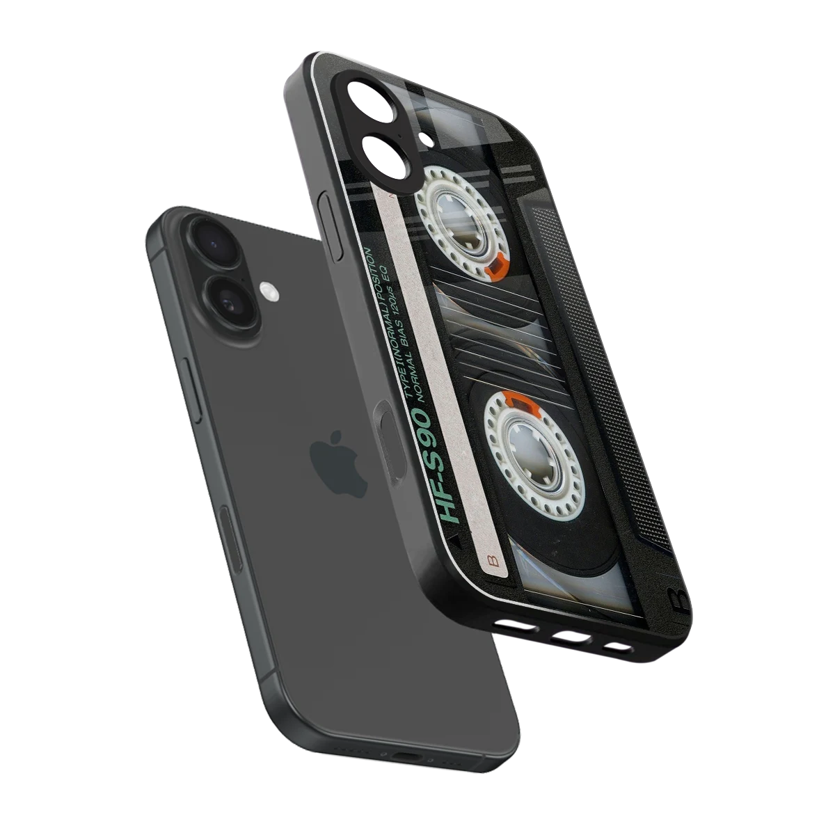 Cassette Tape sleek iphone 17 cover with tempered glass back and TPU edges