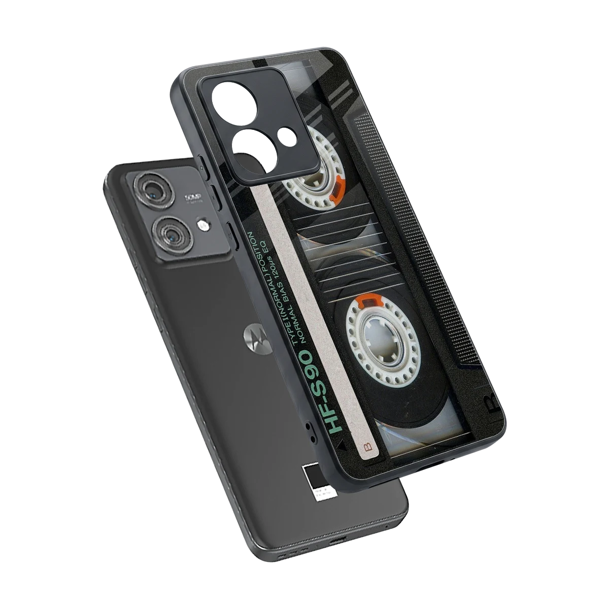 Cassette Tape sleek motorola edge 40 neo 5g cover with tempered glass back and TPU edges