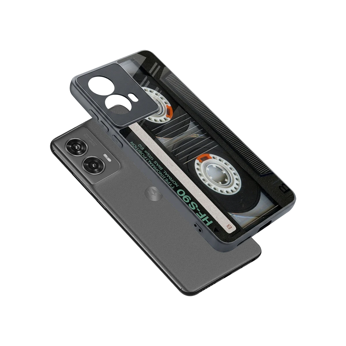 Cassette Tape sleek motorola edge 50 fusion cover with tempered glass back and TPU edges