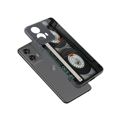 Cassette Tape sleek motorola edge 50 fusion cover with tempered glass back and TPU edges
