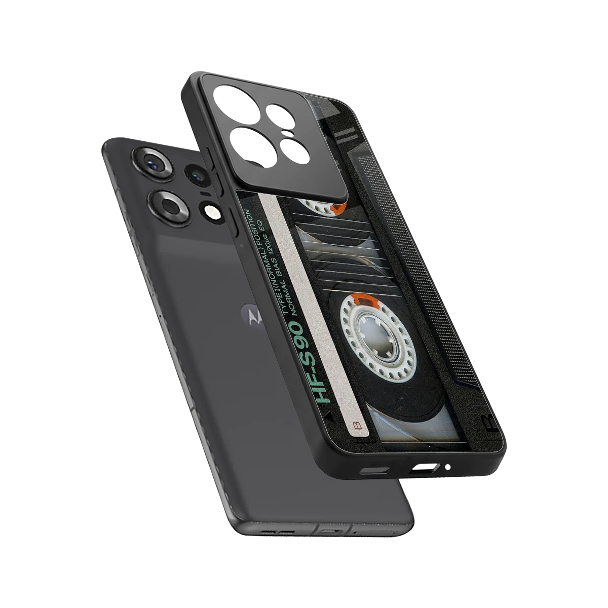 Cassette Tape sleek motorola edge 50 pro cover with tempered glass back and TPU edges